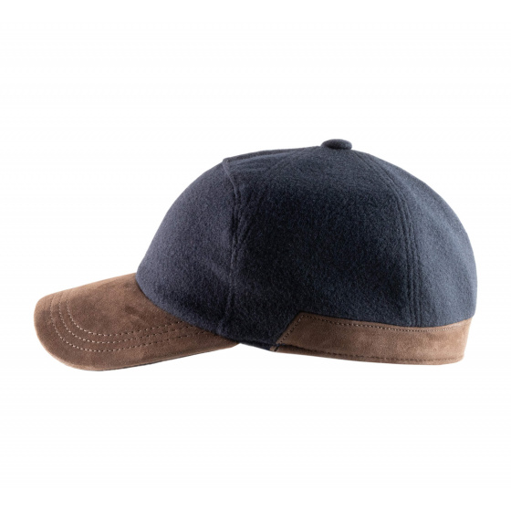 Casquette baseball Cache-oreilles Laine Marine - Alfonso d'este