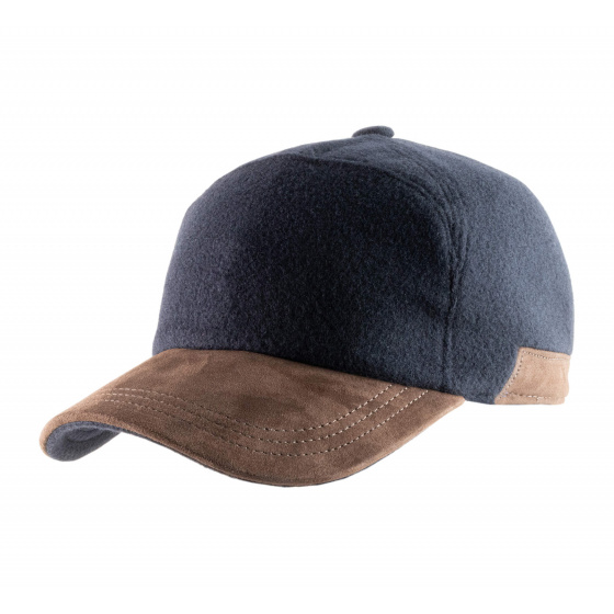Casquette baseball Cache-oreilles Laine Marine - Alfonso d'este