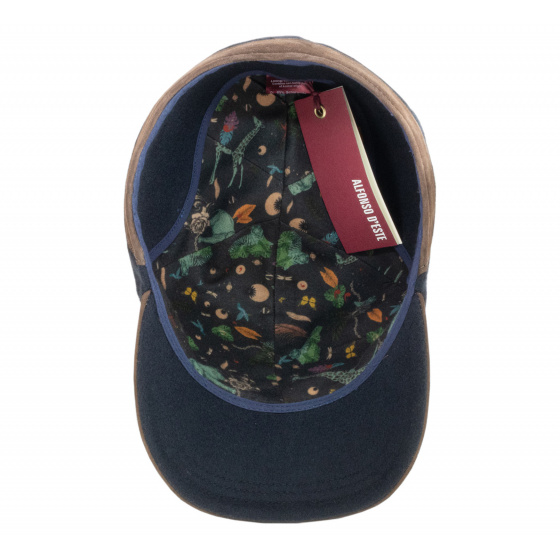 Casquette baseball Cache-oreilles Laine Marine - Alfonso d'este