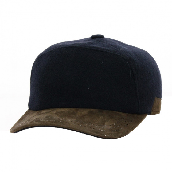 Casquette baseball Cache-oreilles Laine Marine - Alfonso d'este