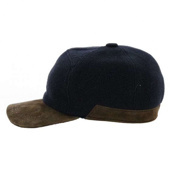 Navy Wool Baseball Cap with Ear Flaps - Alfonso d'este