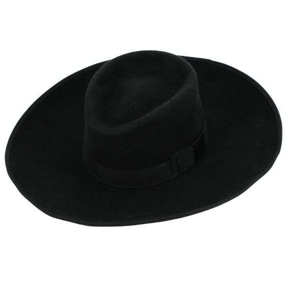 Chapeau Feutre Laine Valentin Large Bord Noir - Traclet