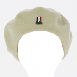 Cream Beret with French Rugby XV Pin - Laulhère