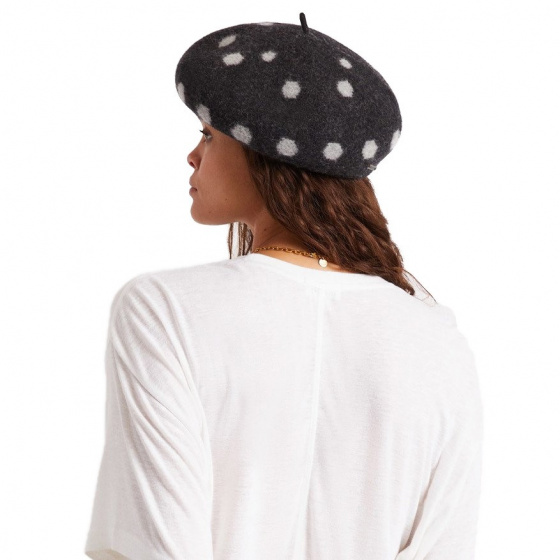 Audrey Black Wool Polka Dot Beret - Brixton