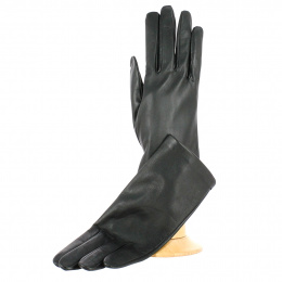 Women's Black Leather Gloves with Silk Lining - Traclet