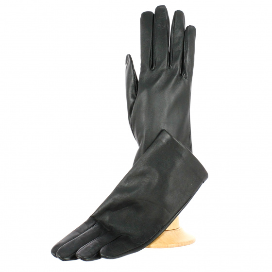 Women's Black Leather Gloves with Silk Lining - Traclet
