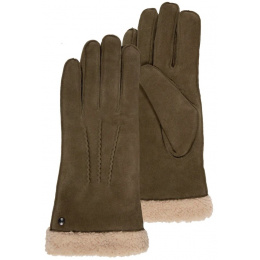 Women's Leather & Fur Gloves Olive - Isotoner