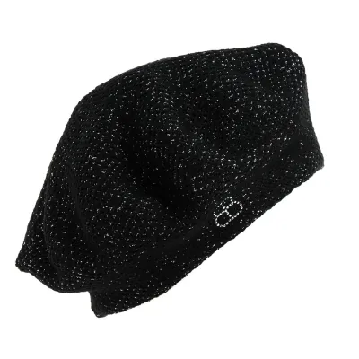 "VOLCANO 2" BLACK DOUBLE LAYER & SILVER LUREX BERET | Chapellerie Traclet