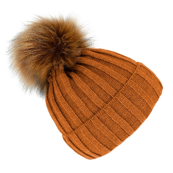 Perla Cognac Pom-pom Beanie -Traclet