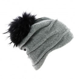 Long Beanie with Fox Fur Pompom & Jersey - Traclet