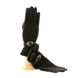 Women's wool gloves with leather trim and gold buckle