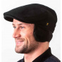 Flat Cap Dubliner Ear Flaps Black Wool - Hatman