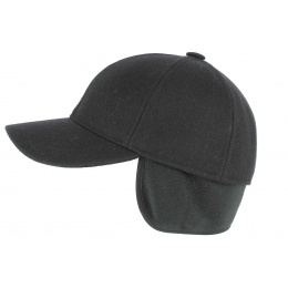 Black Panno Baseball Cap with Ear Flaps - Traclet