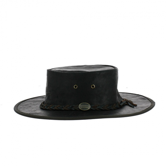 Black Squashy Kangaroo Leather Hat - Barmah