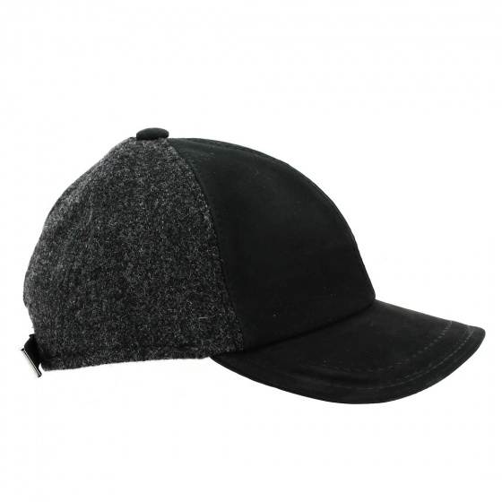 Casquette américaine en cuir et tissu noir - Flechet