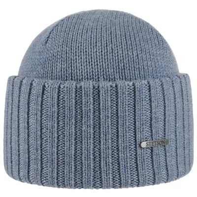 Short Beanie with Cuff Northport Light Blue Wool - Stetson Reference: 19456| Chapellerie Traclet