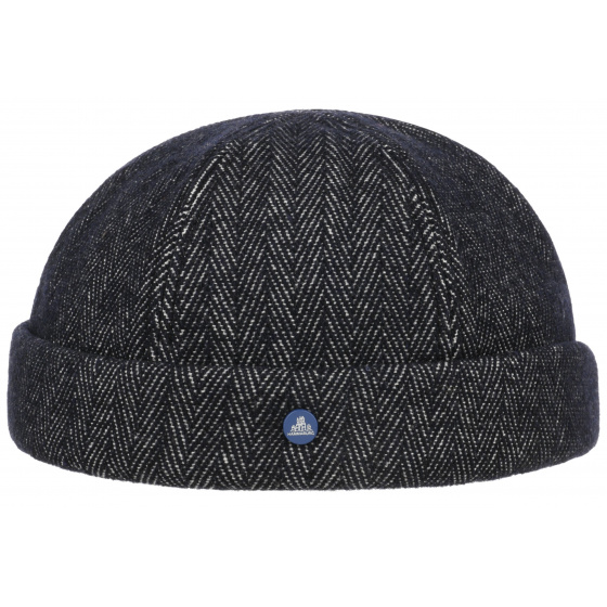 Navy Herringbone Wool Docker Beanie - Hammaburg