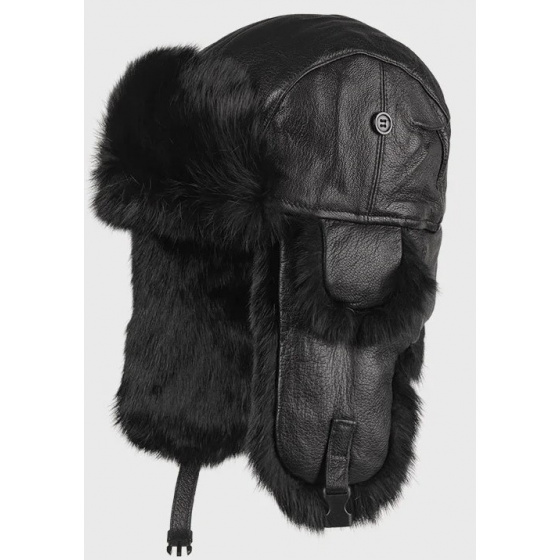 Black Leather Harbor Ushanka & Black Fur