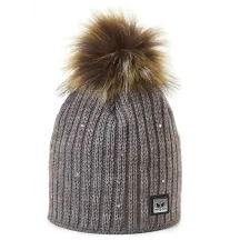 Bonnet à pompon Merry Strass Diamant Taupe - Pipolaki