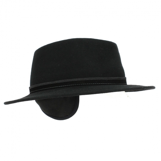 Traveller Paris Hat with Ear Flaps Wool Felt Black - Fléchet