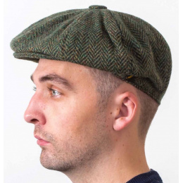 Irish Gatsby Cap Barco Wool Olive Herringbone - Hatman