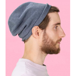 Bonnet de nuit bleu pointu fait à la main avec pompon coton adulte hommes  femmes chapeau de couchage -  France