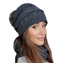 Louna Pom Pom Beanie & Scarf Set Grey - TRACLET