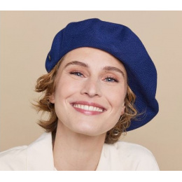 Blue Cotton Maxi Plumes Beret - Laulhère