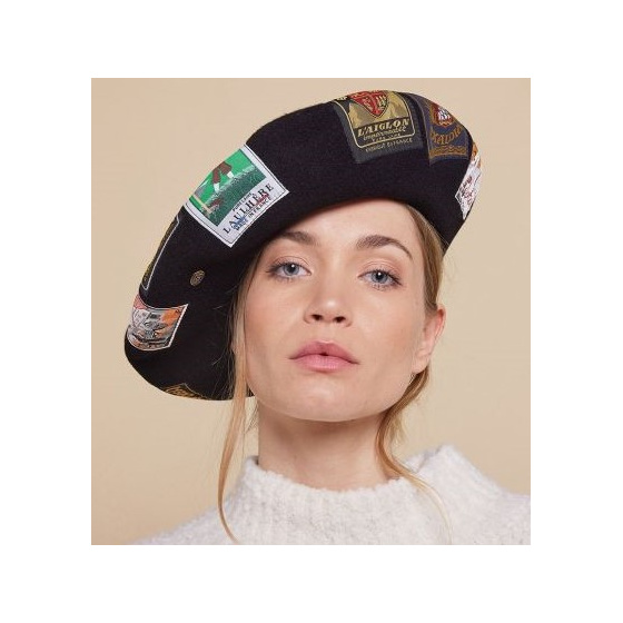 Oihana Patch Wool Black Beret - Heritage by Laulhère