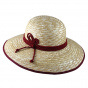 Geraldine Burgundy-Trimmed Straw Wide-Brimmed Hat - Traclet