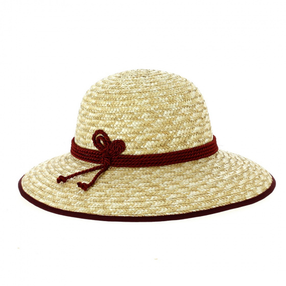 Geraldine Burgundy-Trimmed Straw Wide-Brimmed Hat - Traclet Geraldine Burgundy-Trimmed Straw Wide-Brimmed Hat - Traclet