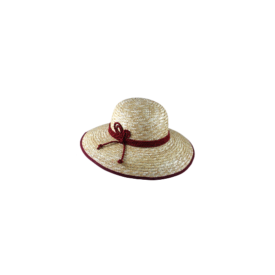 Geraldine Burgundy-Trimmed Straw Wide-Brimmed Hat - Traclet Geraldine Burgundy-Trimmed Straw Wide-Brimmed Hat - Traclet