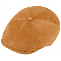 San Remo Cognac Leather Flat Cap - Traclet