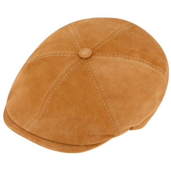 San Remo Cognac Leather Flat Cap - Traclet