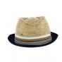 Raffia and denim Trilby Hat