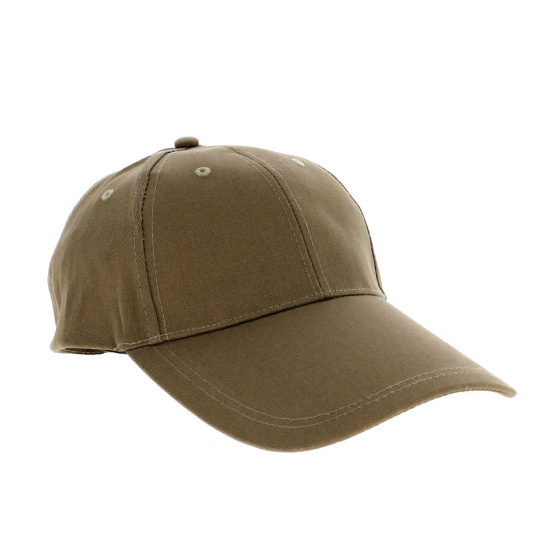 Beige Cotton Baseball Cap - Long Visor