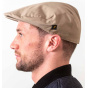 Beige Cotton Poplin Flat Cap - Hatman