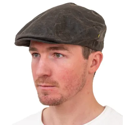 Brown Waxed Cotton Dubliner Flat Cap - Hatman Reference: 19857 | Chapellerie Traclet