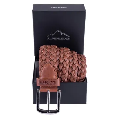 Men's Basketweave Cognac Leather Belt - Traclet Reference: 19865| Traclet Hat Shop