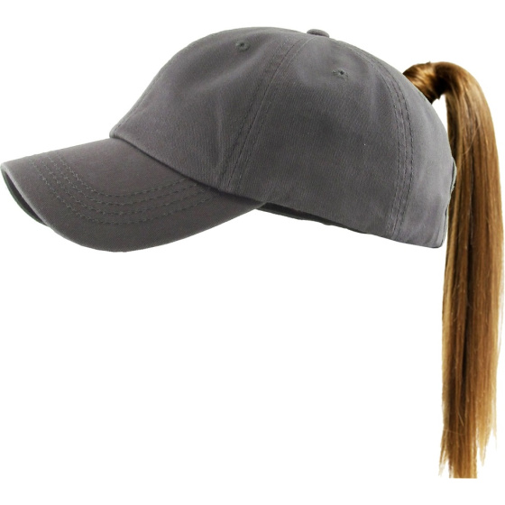 Women's Grey Baseball Cap with Ponytail Opening - Traclet