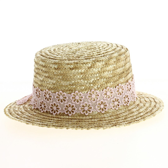 French Lace Boater Natural Straw - Traclet