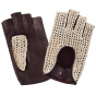 Women's Leather & Cotton Tan Driving Fingerless Gloves - Glove Story