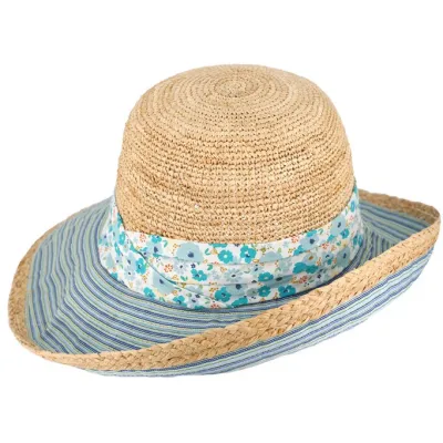 Cecilia Wide-Brimmed Straw Hat Aqua & Natural - Traclet  Reference: 20045| Traclet Hatmakers