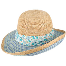 Cecilia Wide-Brimmed Straw Hat Aqua & Natural - Traclet