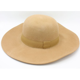 Lucia Wide Brim Felt Hat Beige - Traclet