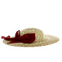 Natural straw wide-brimmed hat with Burgundy bow - TRACLET Creation