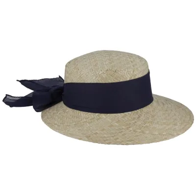 Andrea Straw Navy Ribbon Visor Cap - Traclet   Reference: 20119| Chapellerie Traclet