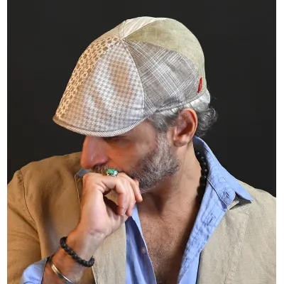 Casquette Bombée Nazzaro Patchwork Lin & Coton - Marone
