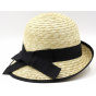 Olga Straw Cloche Hat with Black Ribbon - Marone
