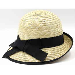 Olga Straw Cloche Hat with Black Ribbon - Marone